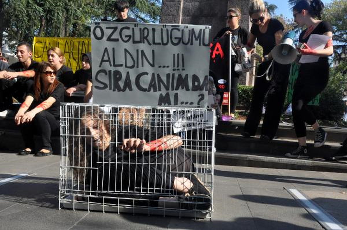 Yasayı Protesto İçin Kafese Girdi