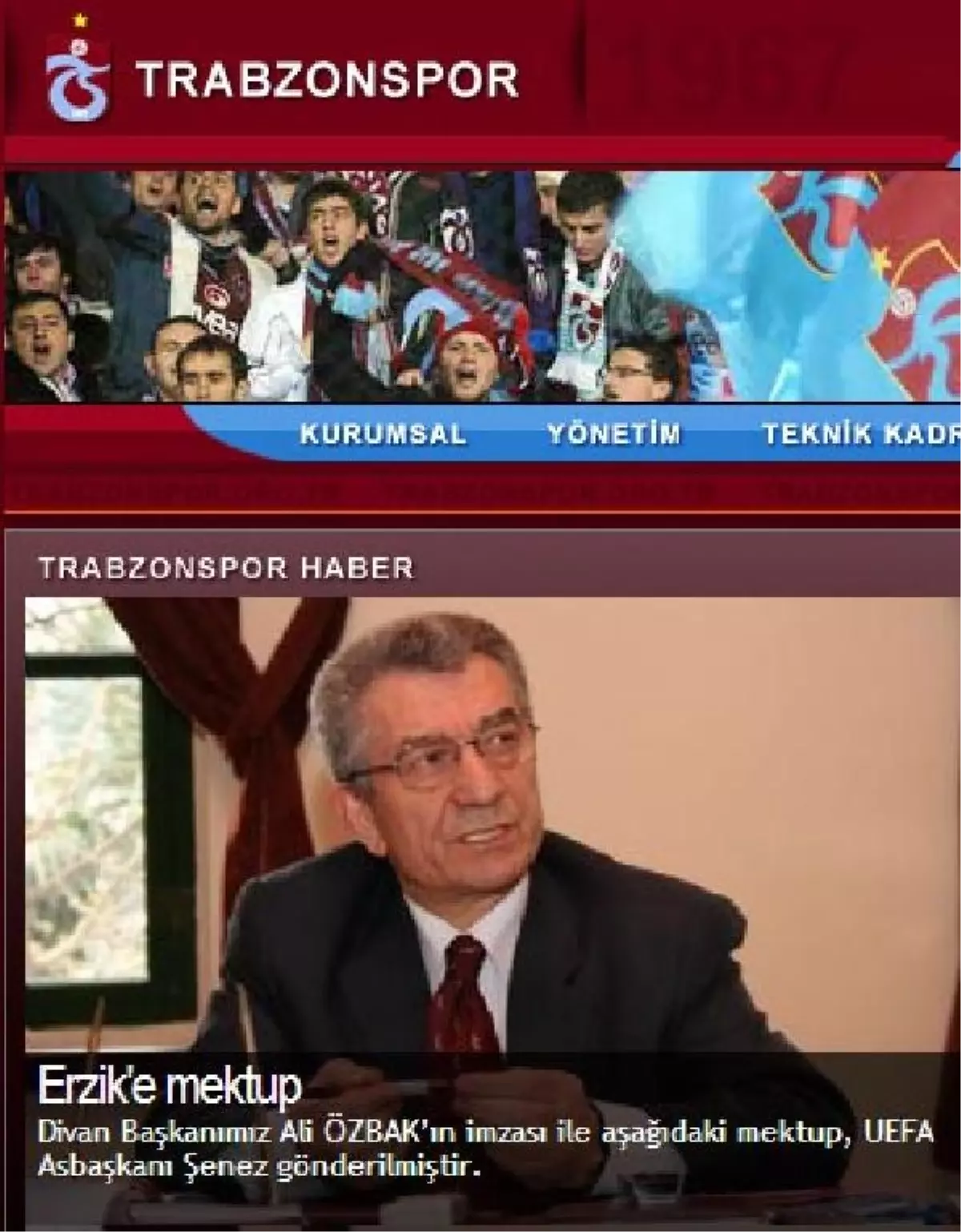 Trabzonspor Divan Başkanı Özbak\'tan Erzik\'e Mektup