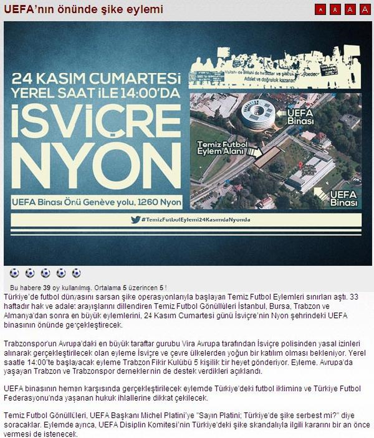 Trabzonspor\'dan UEFA\'nın Önünde Temiz Futbol Eylemi