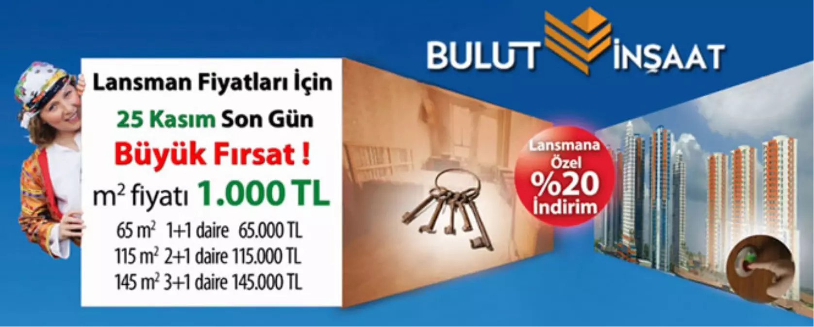 Bulut İnşaat\'ta Metrekare Fiyatı 1000 Tl