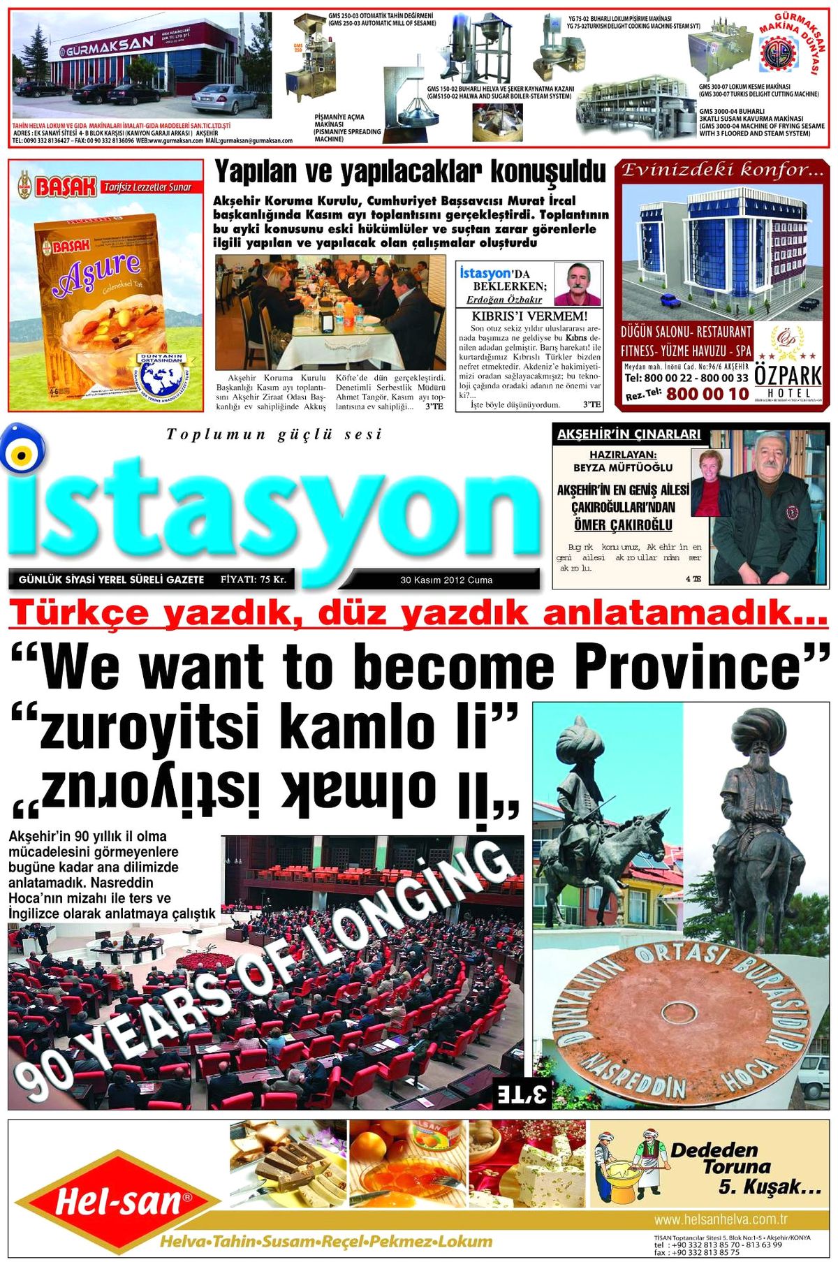 Akşehir\'in İl Olma Talebine İlginç Manşet