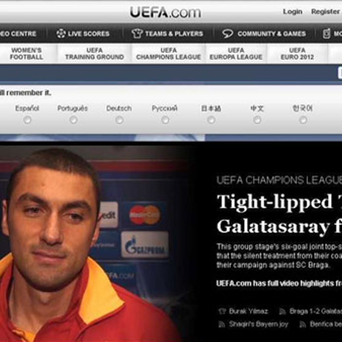 Galatasaray\'ın Galibiyeti Uefa.com\'da