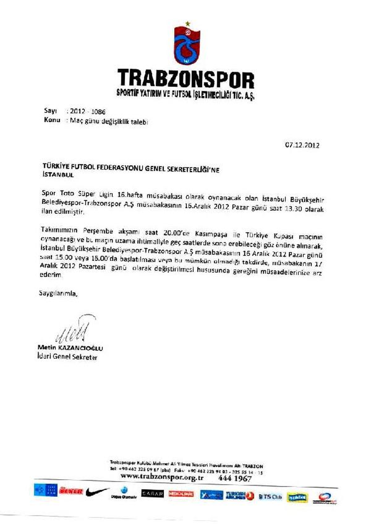 Trabzonspor\'un Pazar Günü Tepkisi