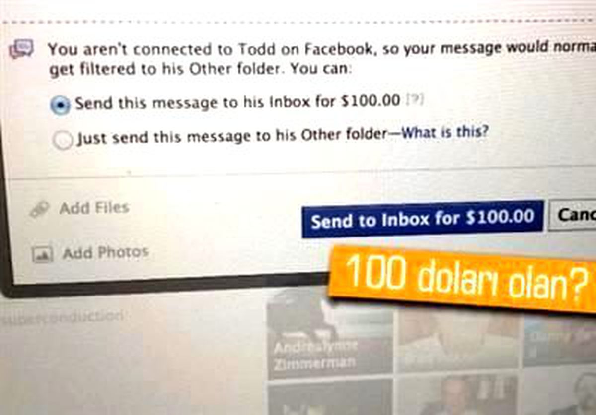 Facebook\'ta Mesaj Göndermek 100 Dolar