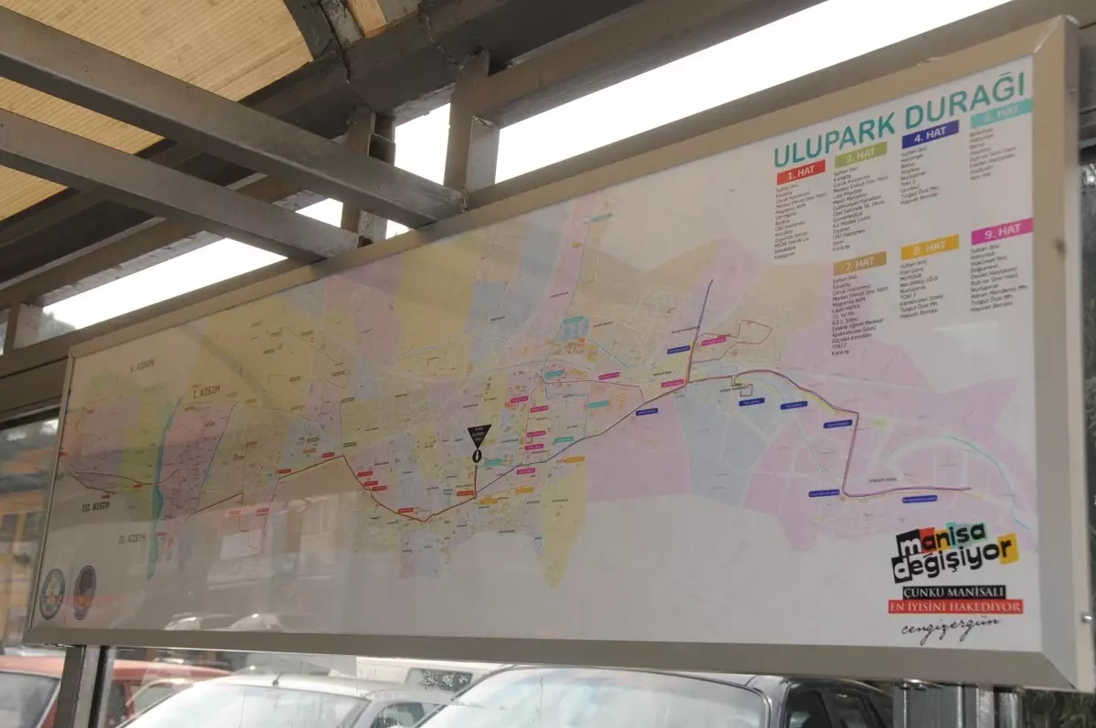 Manisa\'da Otobüs Duraklarına Güzergah Haritası
