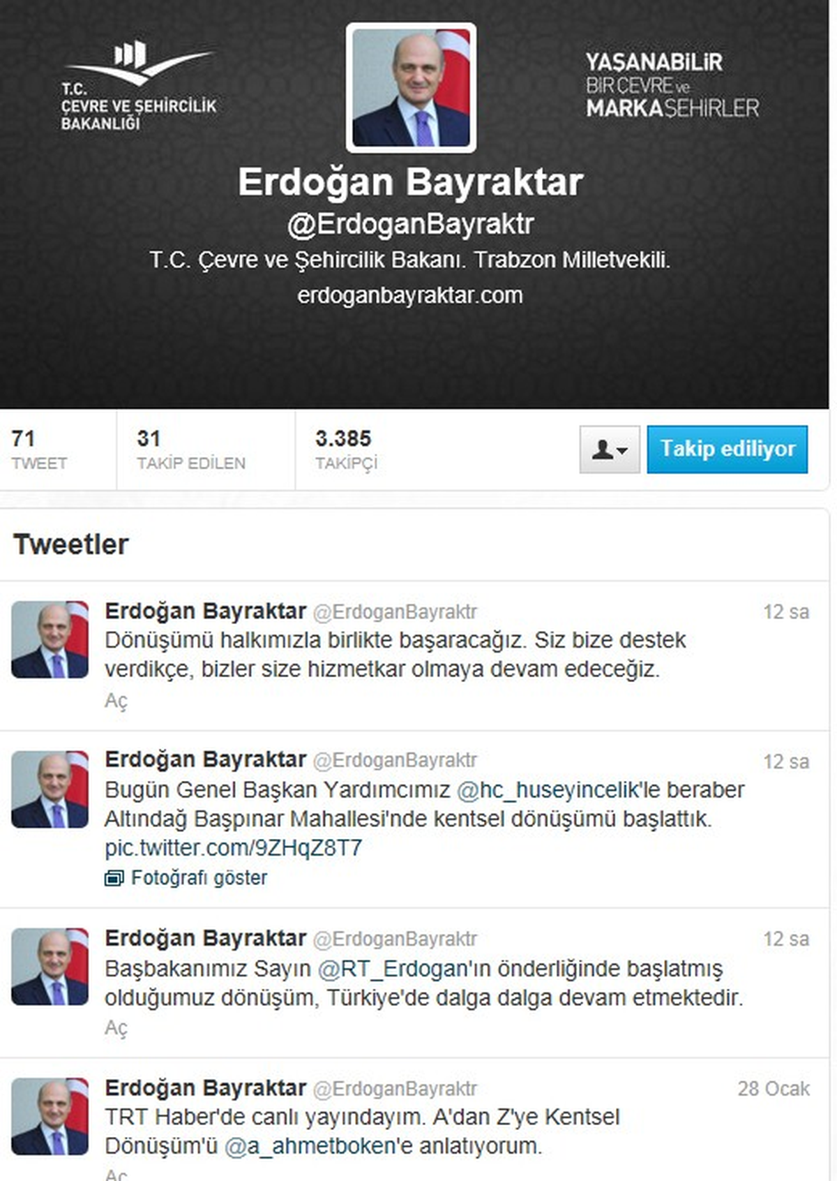 Bakan Bayraktar Twitter'da Kentsel Dönüşümü Anlatıyor
