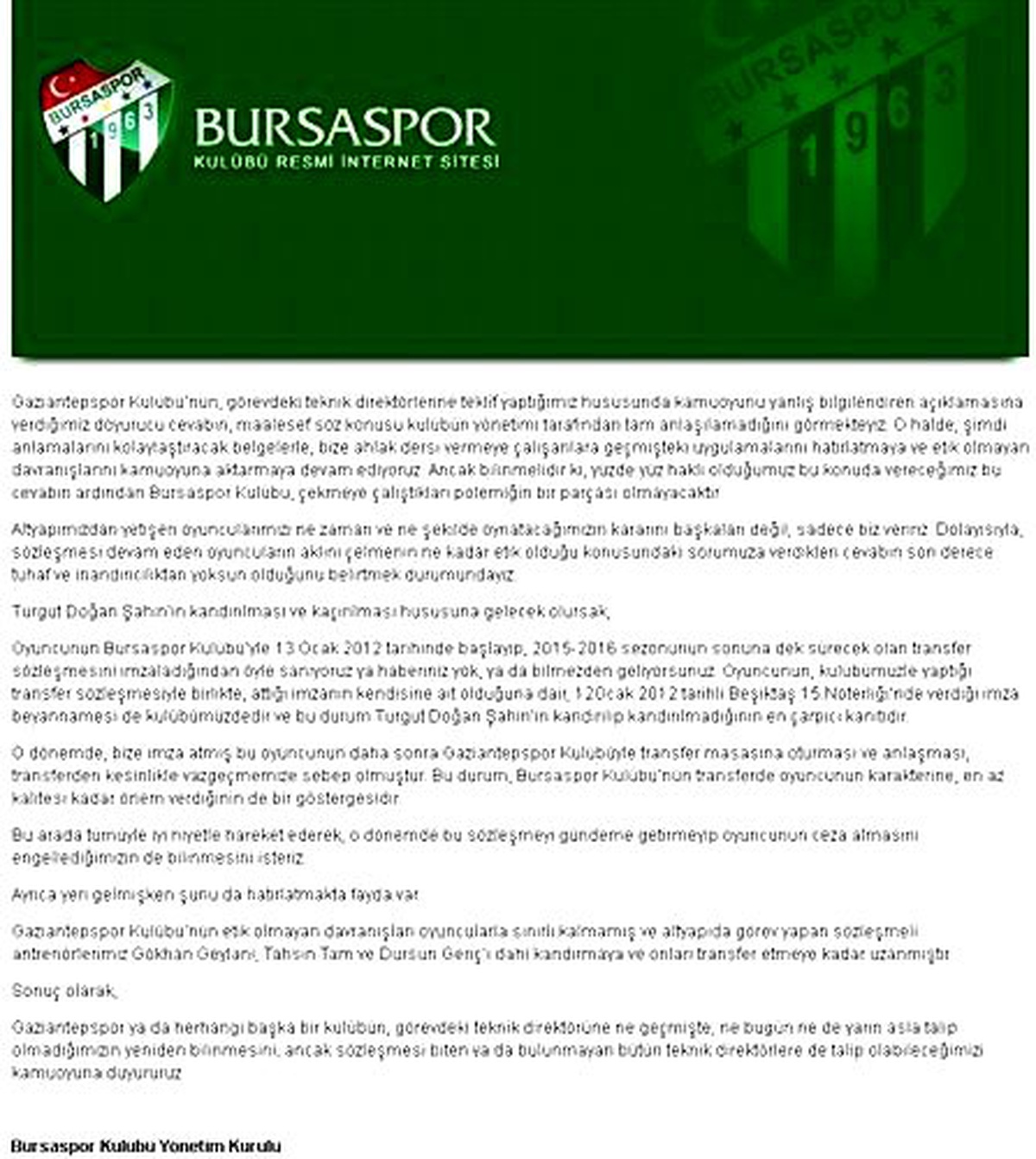 Bursaspor\'dan Gaziantepspor\'a İkinci Cevap