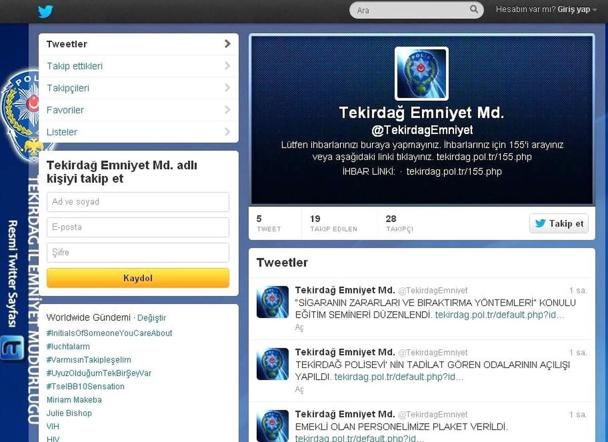 Tekirdağ Emniyeti Twitter Hesabı Açtı