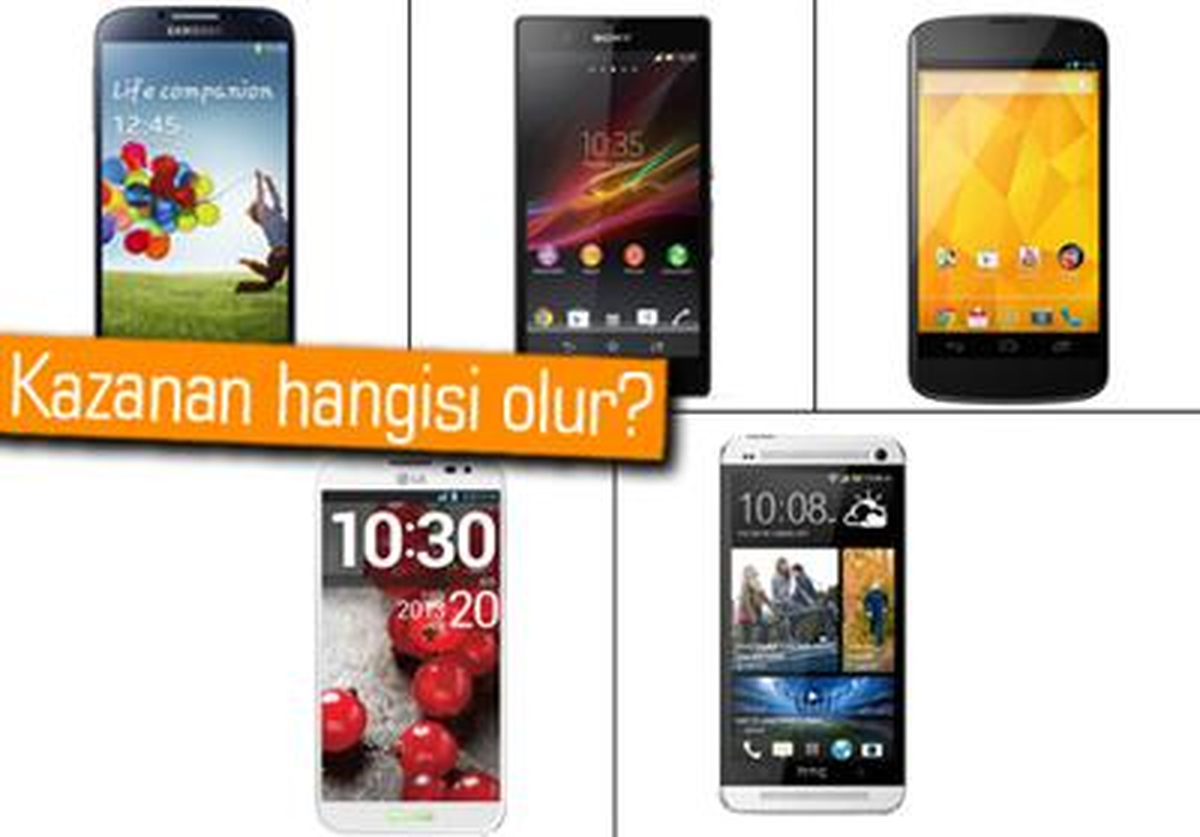 Galaxy S4, Xperia Z, Nexus 4, Optimus G Pro ve Htc One Karşılaştırması