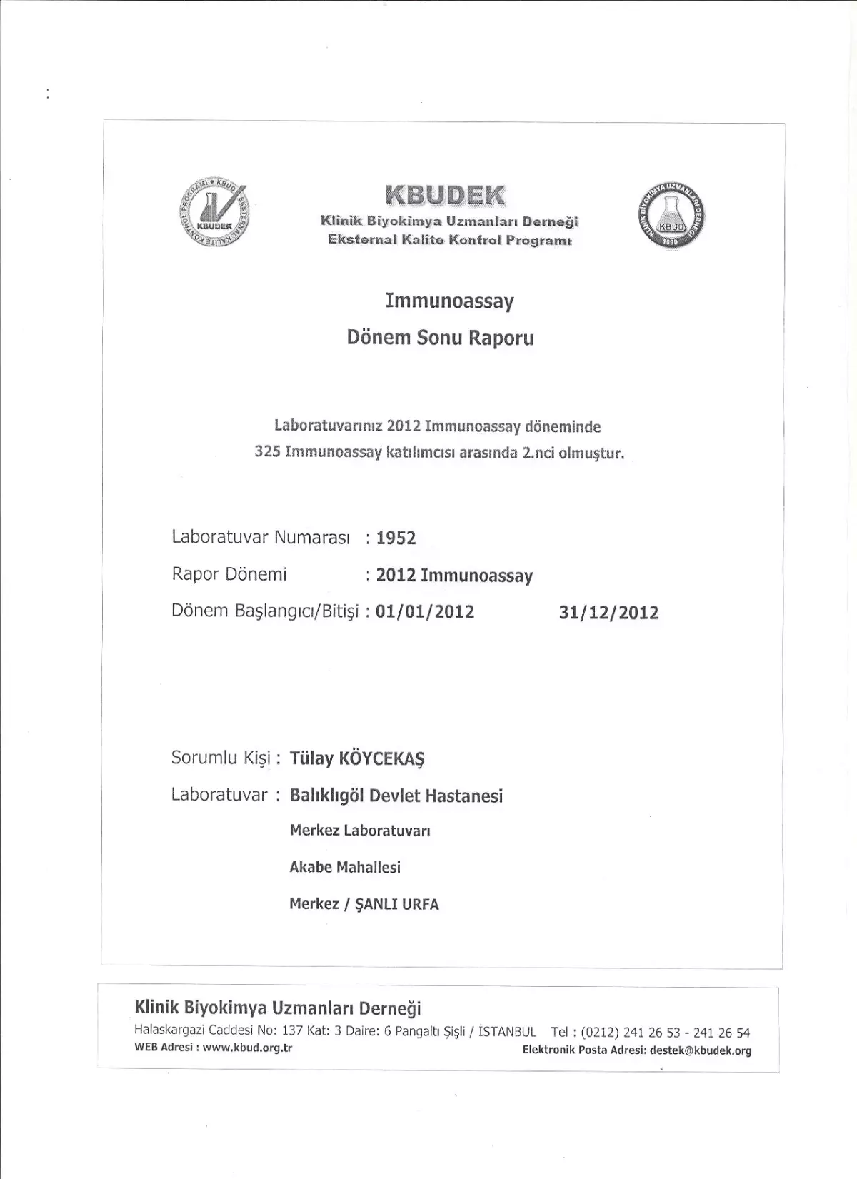 Balıklıgöl Devlet Hastanesi Laboratuvar Kontrolünde 2. Oldu