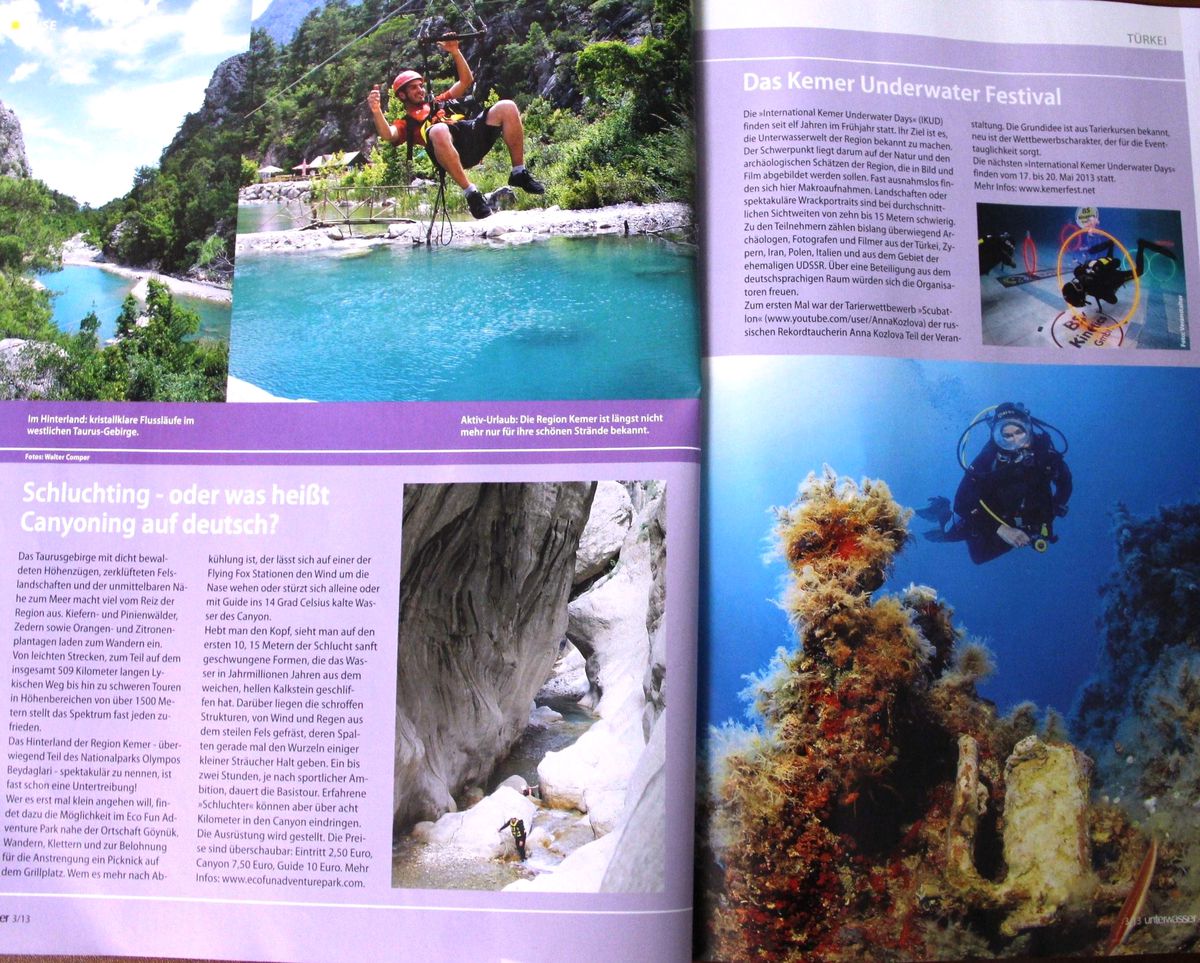 Unterwwasser Dergisi Sayfalarında Kemer\'e Yer Verdi