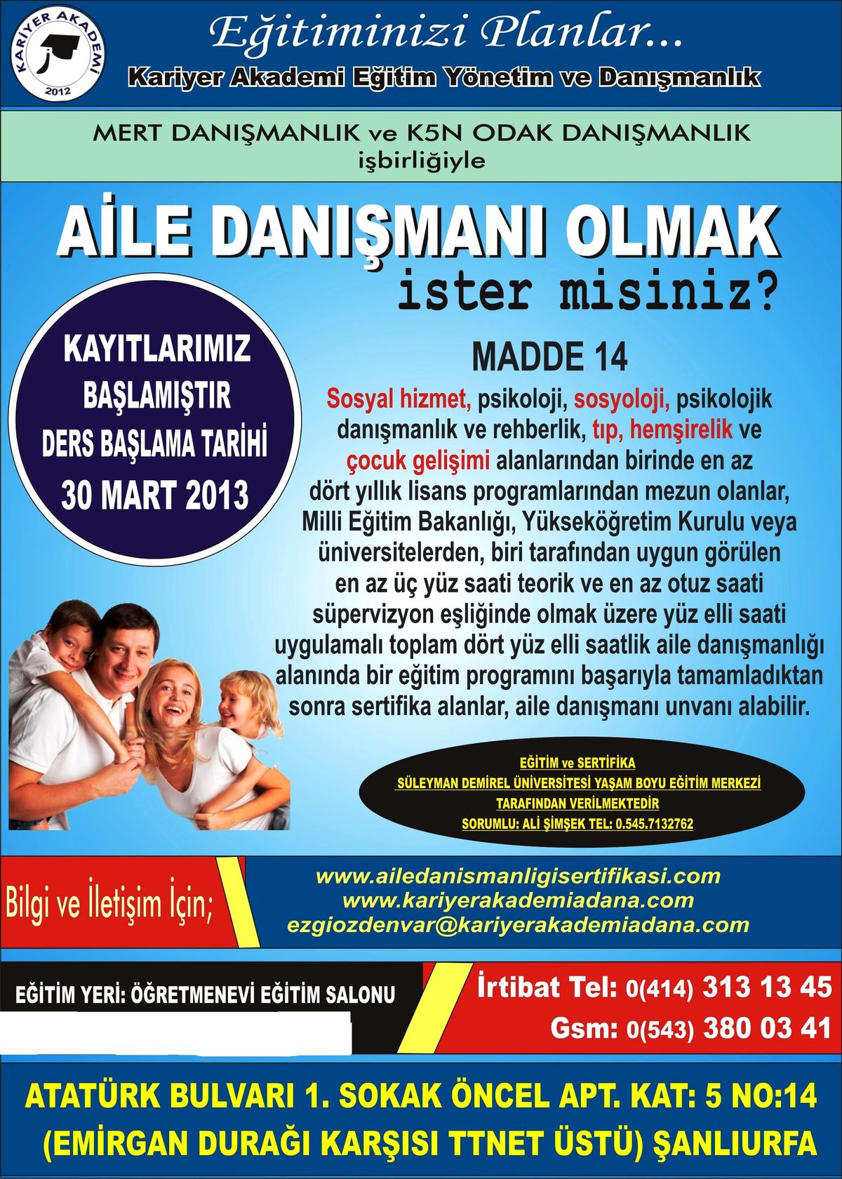 Şanlıurfa\'da Aile Danışmanlığı Eğitimi