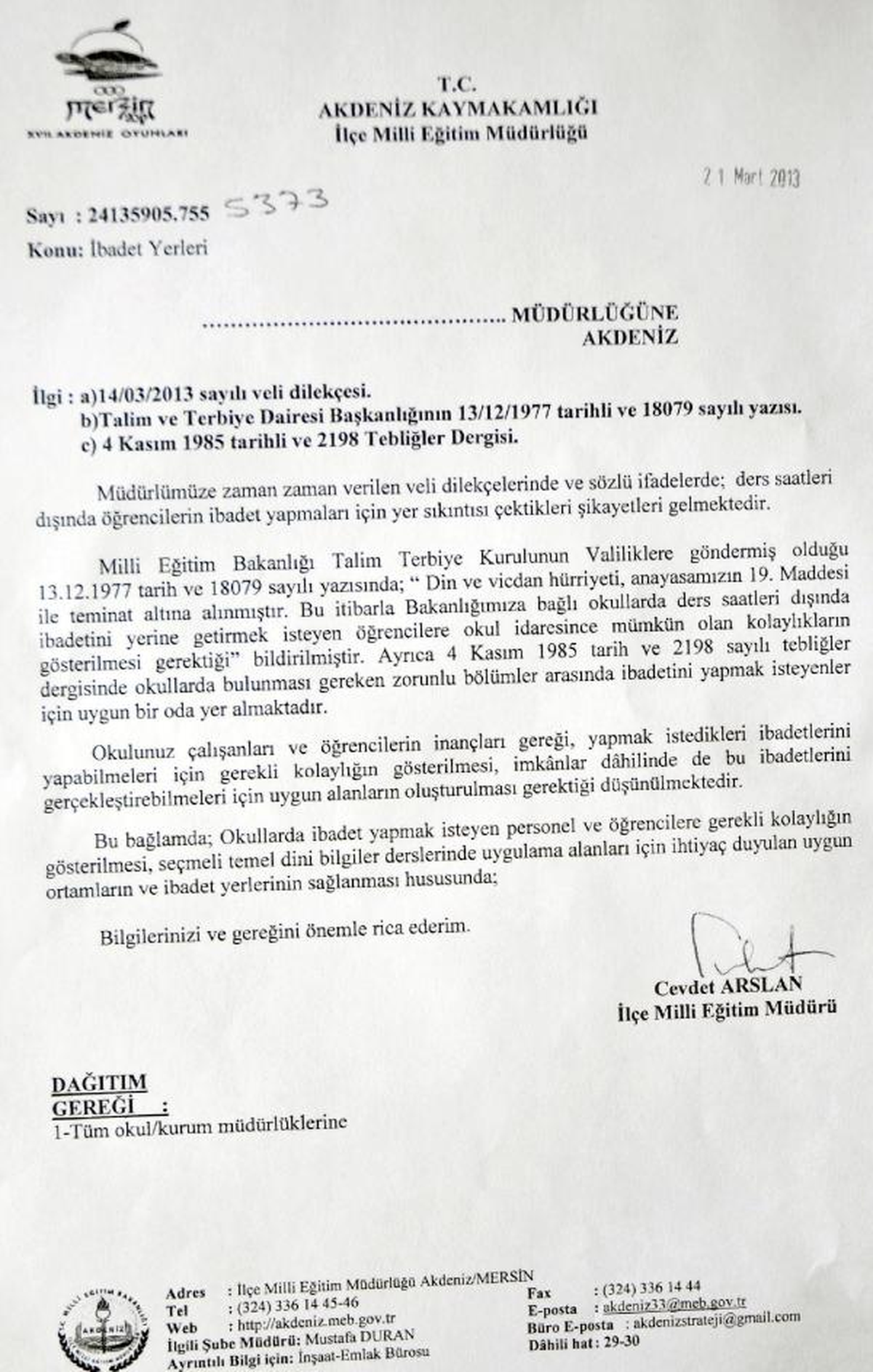 Mersin\'de Mescit Genelgesine Tepti
