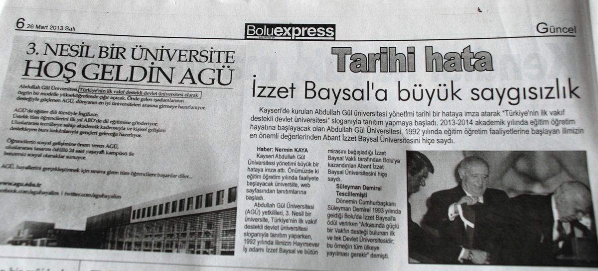 Bolu Basınından Abdullah Gül Üniversitesine Tepki