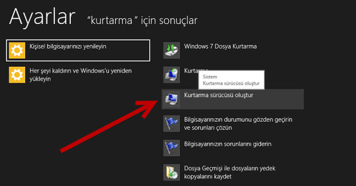Kurtarma USB\'si oluştrun!