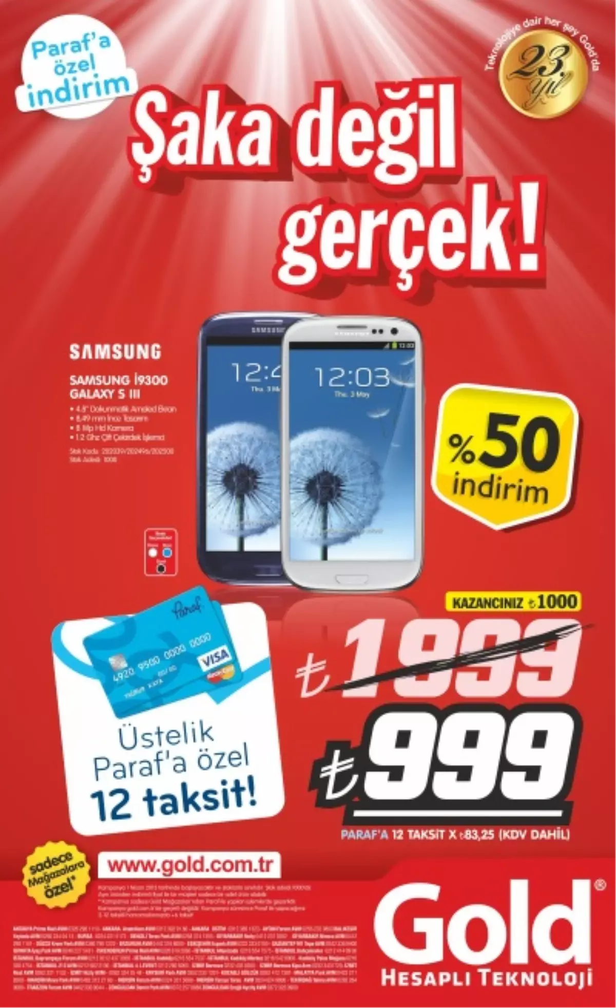 Gold\'dan Samsung Galaxy S3\'Te Görülmemiş Fırsat