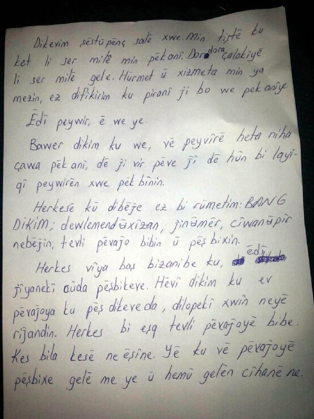 İşte Öcalan\'ın Kürtçe Yazdığı Mesaj