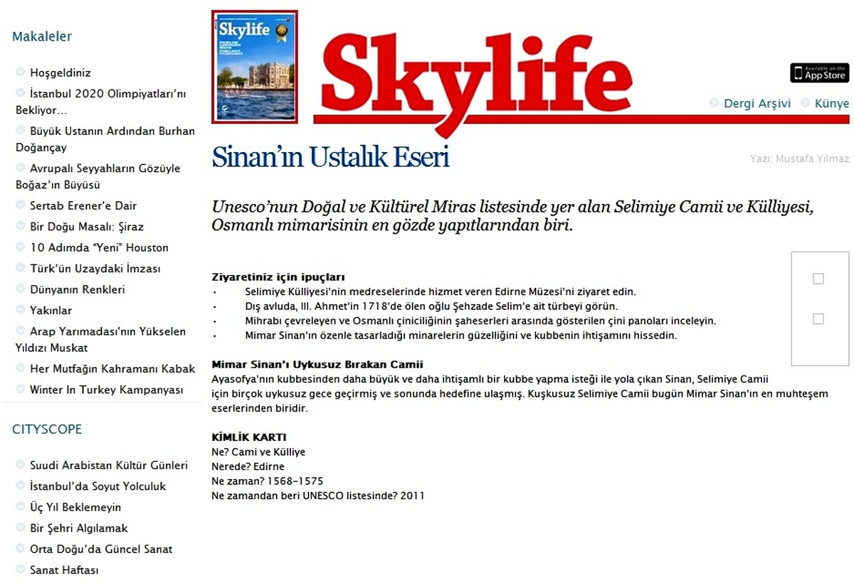Selimiye Skylife Dergisi\'nde