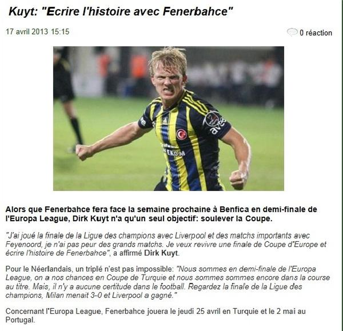 Fenerbahçeli Futbolcu Kuyt: "Fenerbahçe ile Tarih Yazmak İstiyorum"