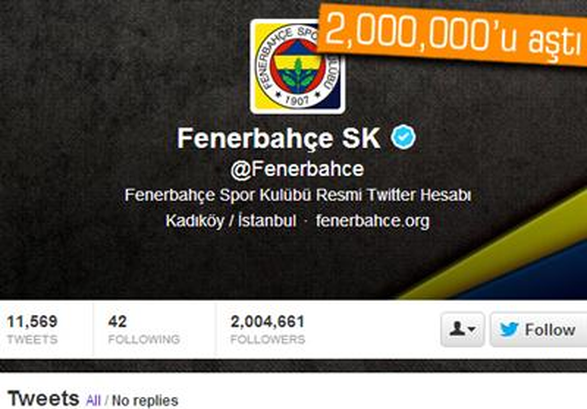 Fenerbahçe, Twitter\'da 2 Milyon Takipçiye Ulaştı