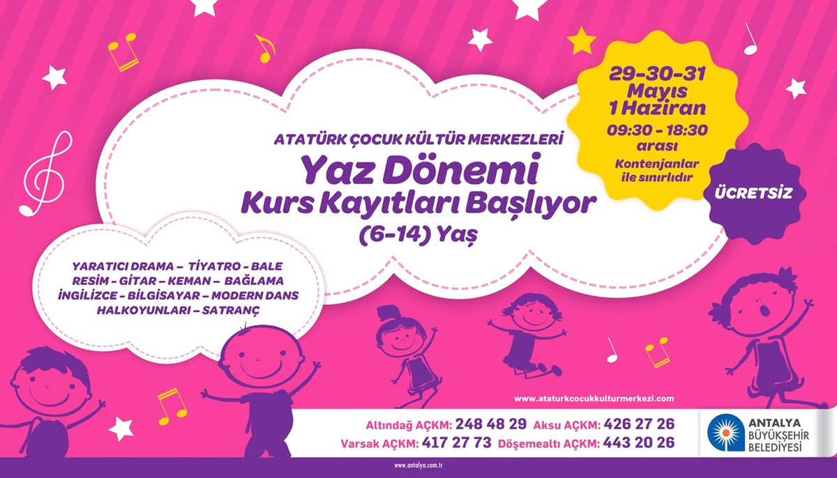Atatürk Çocuk Kültür Merkezi'nde Yaz Dönemi Kurs Kayıtları Başlıyor