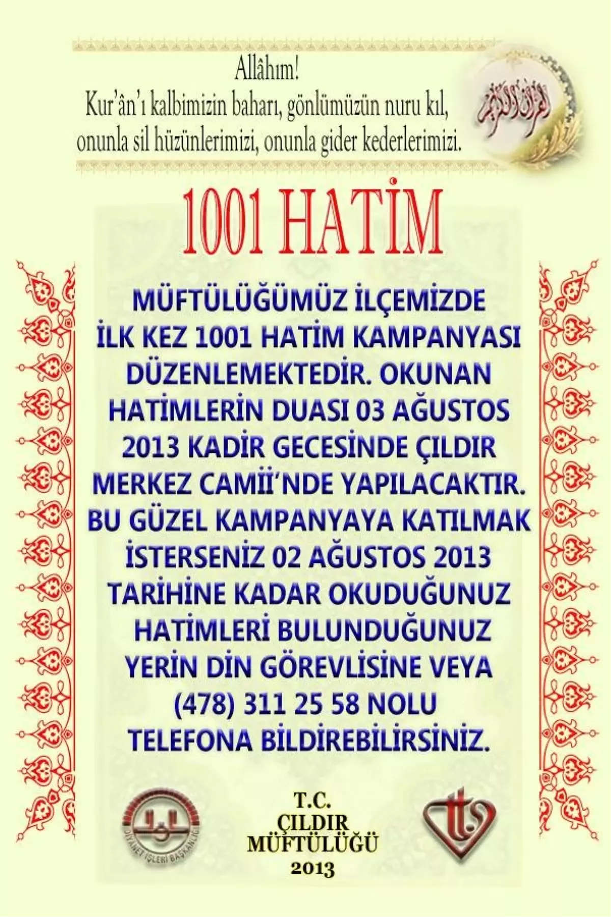 Müftülük\'ten 1001 Hatim Kampanyası