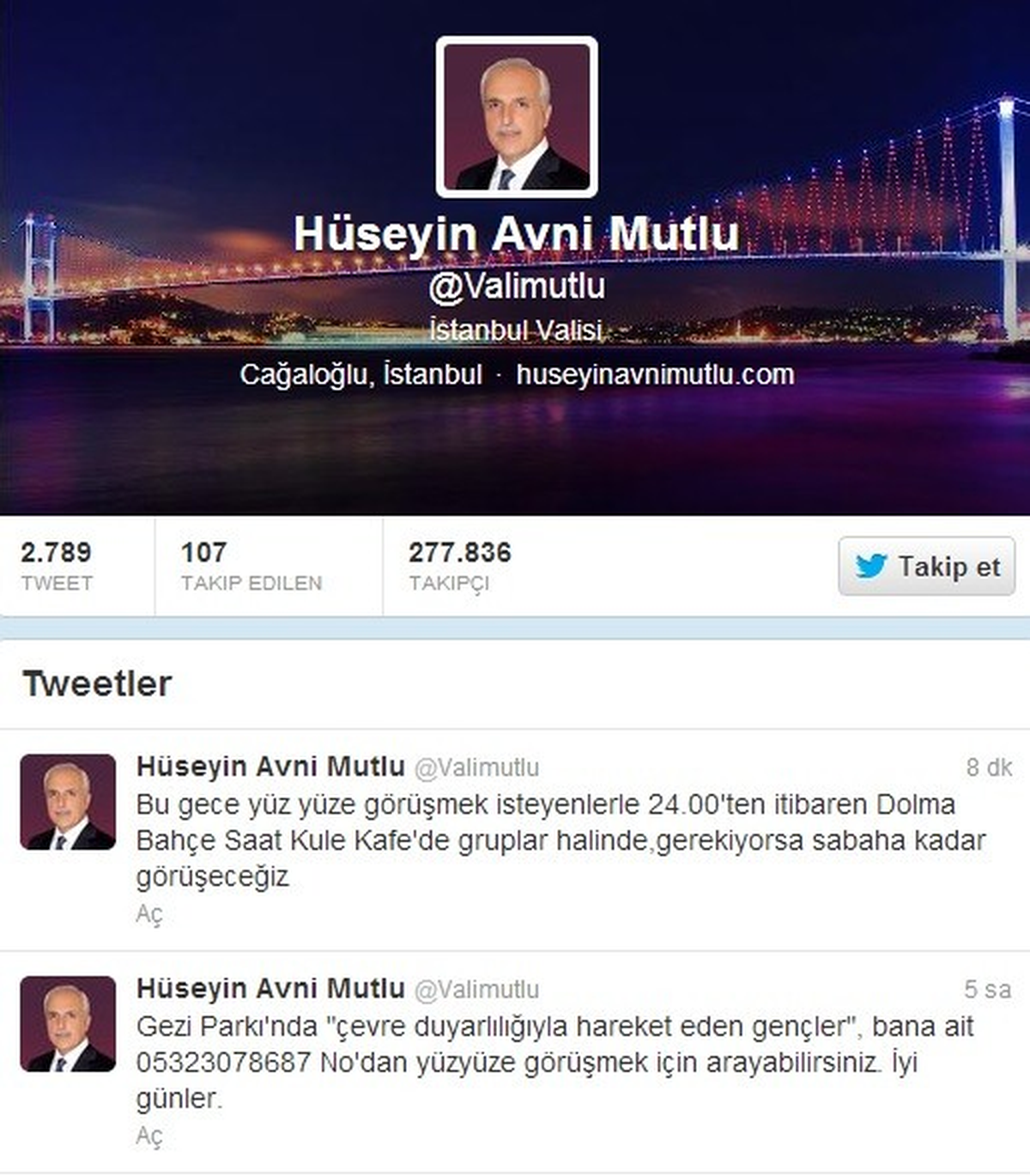 Vali\'den "Gezi"Cilere Gece Randevusu