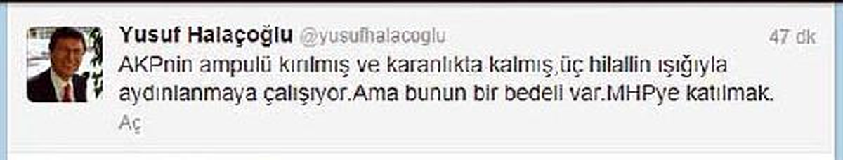 MHP\'li Halaçoğlu: AKP\'nin Ampulü Kırılmış Üç Hilalin Işığıyla Aydınlanmaya Çalışıyor