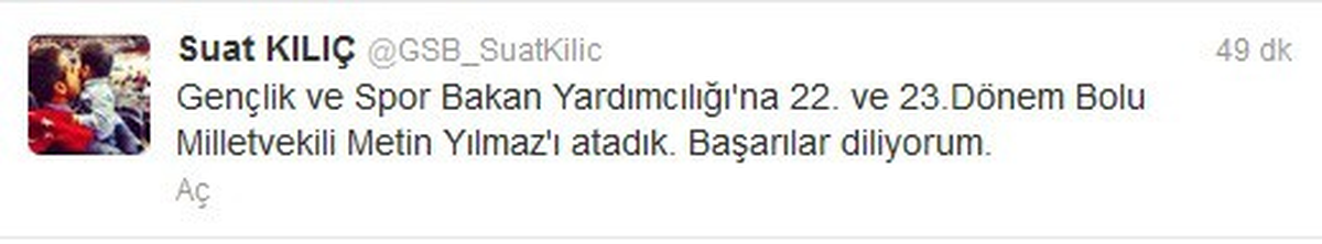 Gençlik ve Spor Bakanlığı Yardımcılığı Yılmaz\'ın