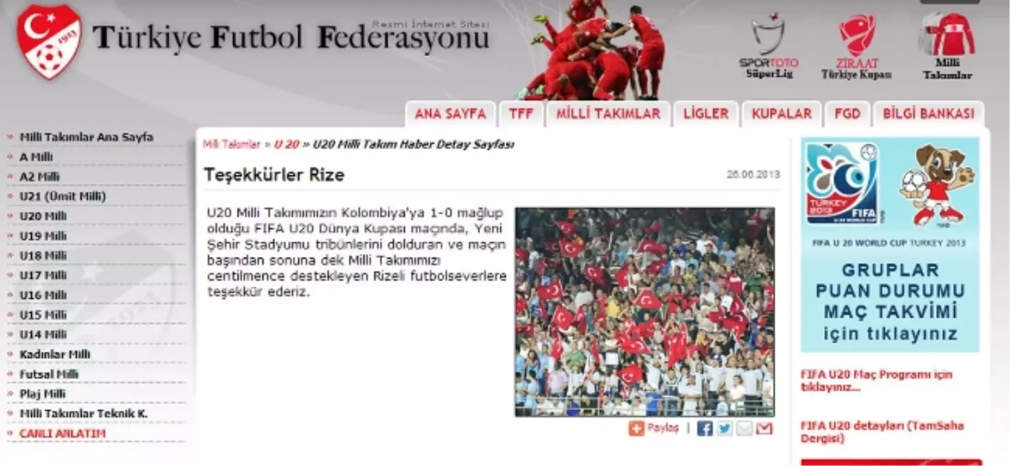 Tff\'den Rize\'ye Taraftar Teşekkürü