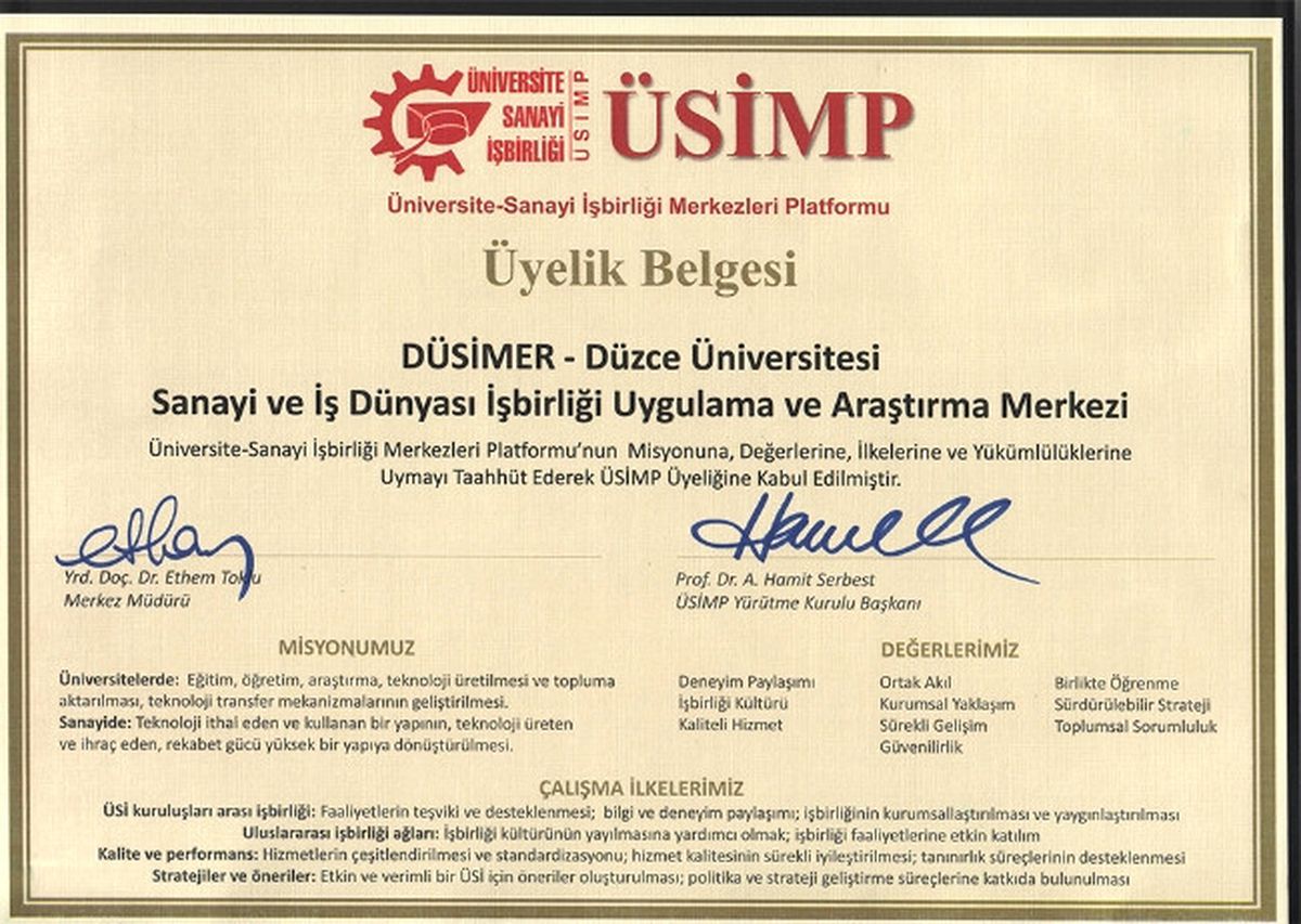 Düzce Üniversitesi Üsümp Üyeliği Kabul Edildi