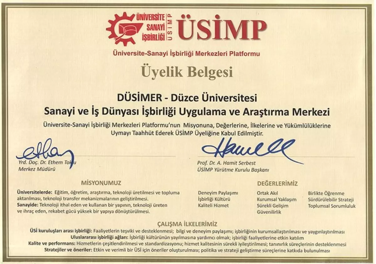 Düzce Üniversitesi\'nin ÜSİMP Üyeliği Kabul Edildi