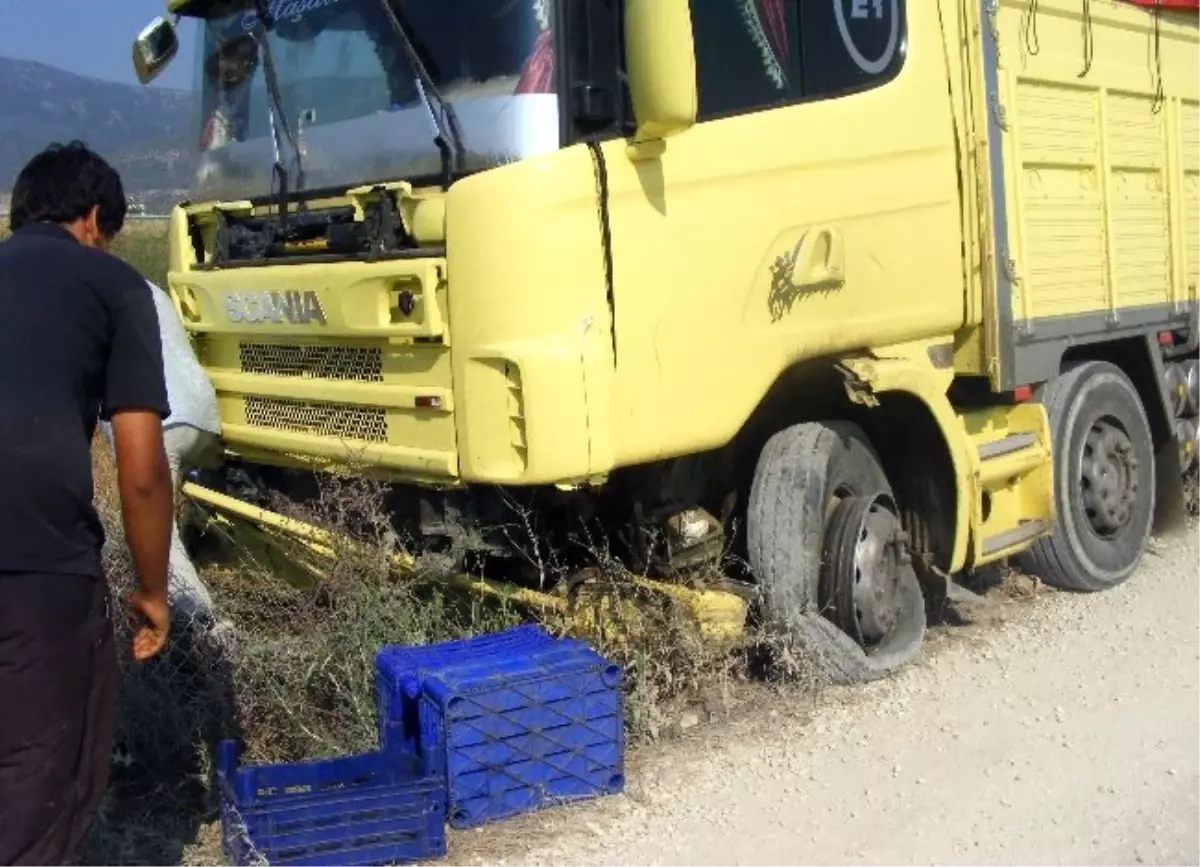 Lastiği Patlayan Tır Tarlaya Girdi