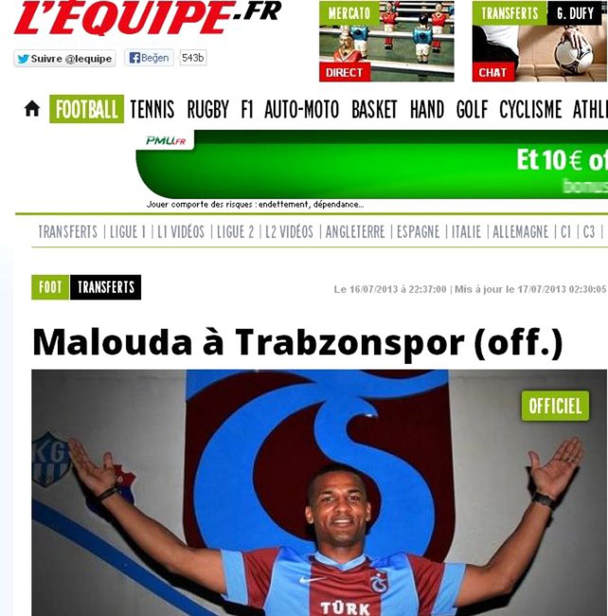Trabzonspor\'un Malouda Transferi Avrupa Basınında