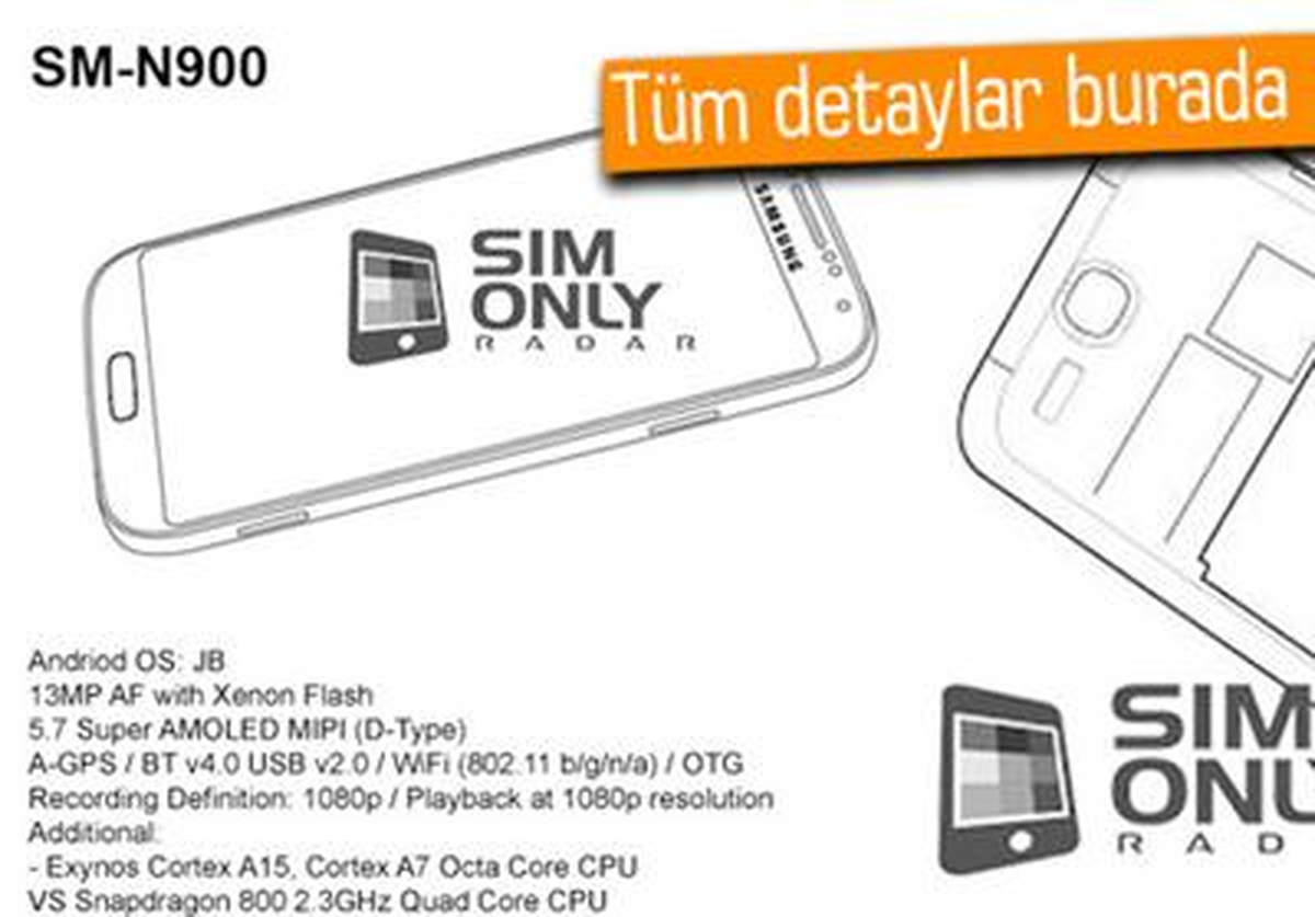 Galaxy Note 3\'ün Çizimleri ve Özellikleri Sızdı