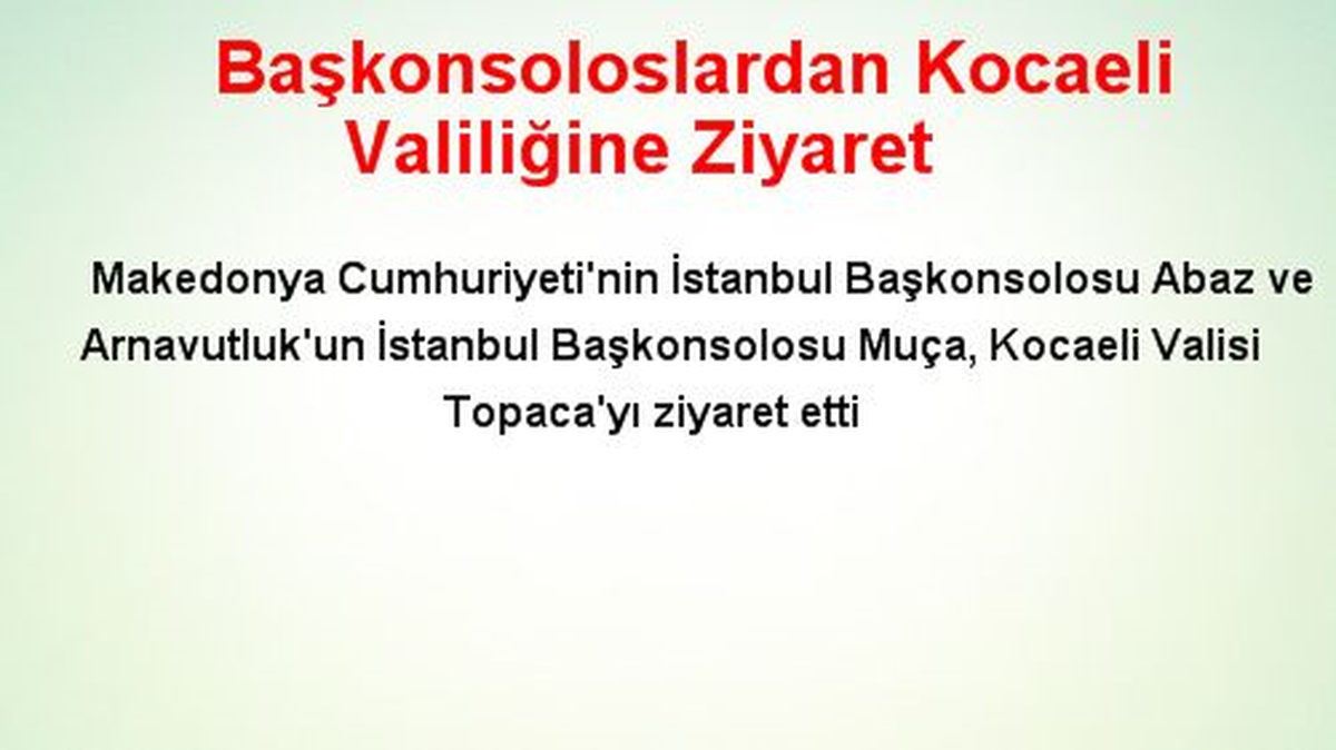 Başkonsoloslardan Kocaeli Valiliğine Ziyaret