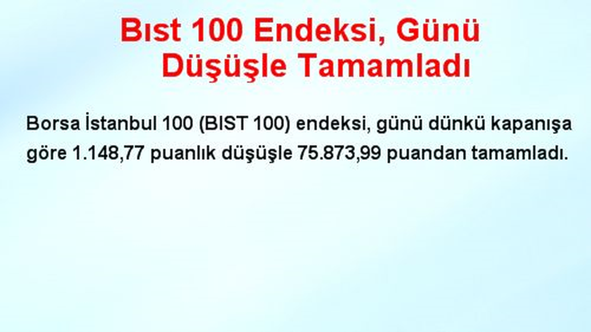 Bıst 100 Endeksi, Günü Düşüşle Tamamladı