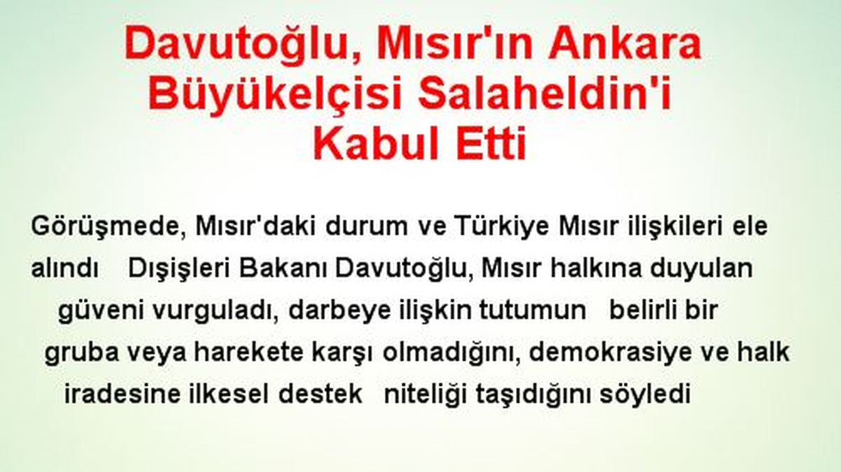Davutoğlu, Mısır\'ın Ankara Büyükelçisi Salaheldin\'i Kabul Etti