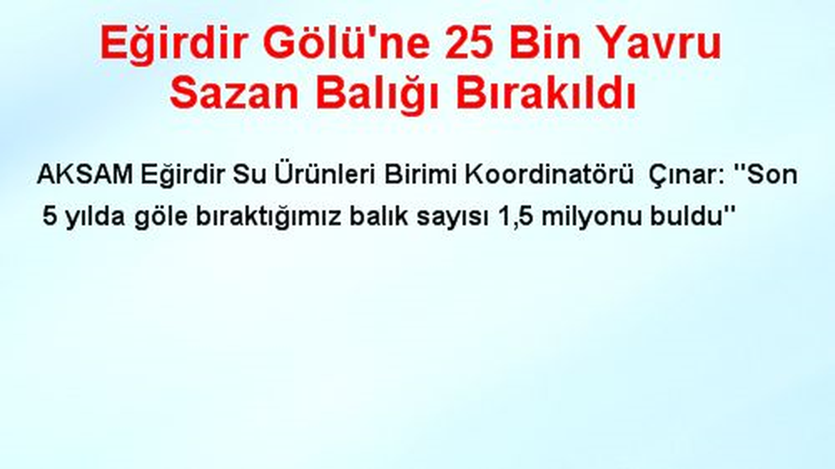 Eğirdir Gölü\'ne 25 Bin Yavru Sazan Balığı Bırakıldı