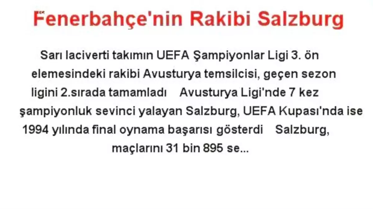 Fenerbahçe\'nin Rakibi Salzburg