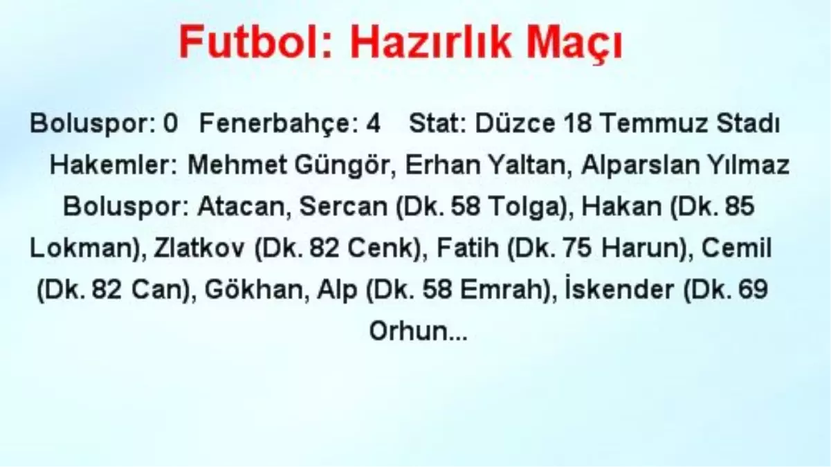 Futbol: Hazırlık Maçı