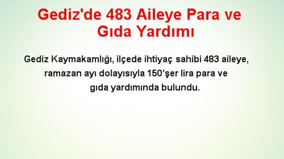 Gediz\'de 483 Aileye Para ve Gıda Yardımı