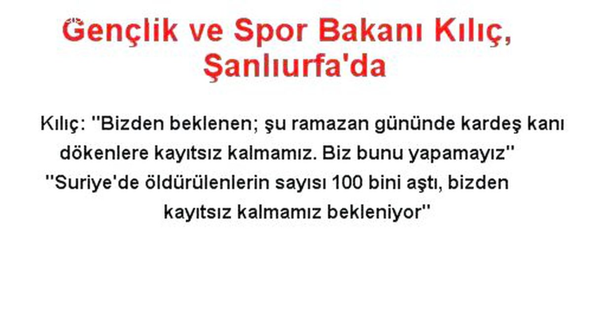 Gençlik ve Spor Bakanı Kılıç, Şanlıurfa\'da