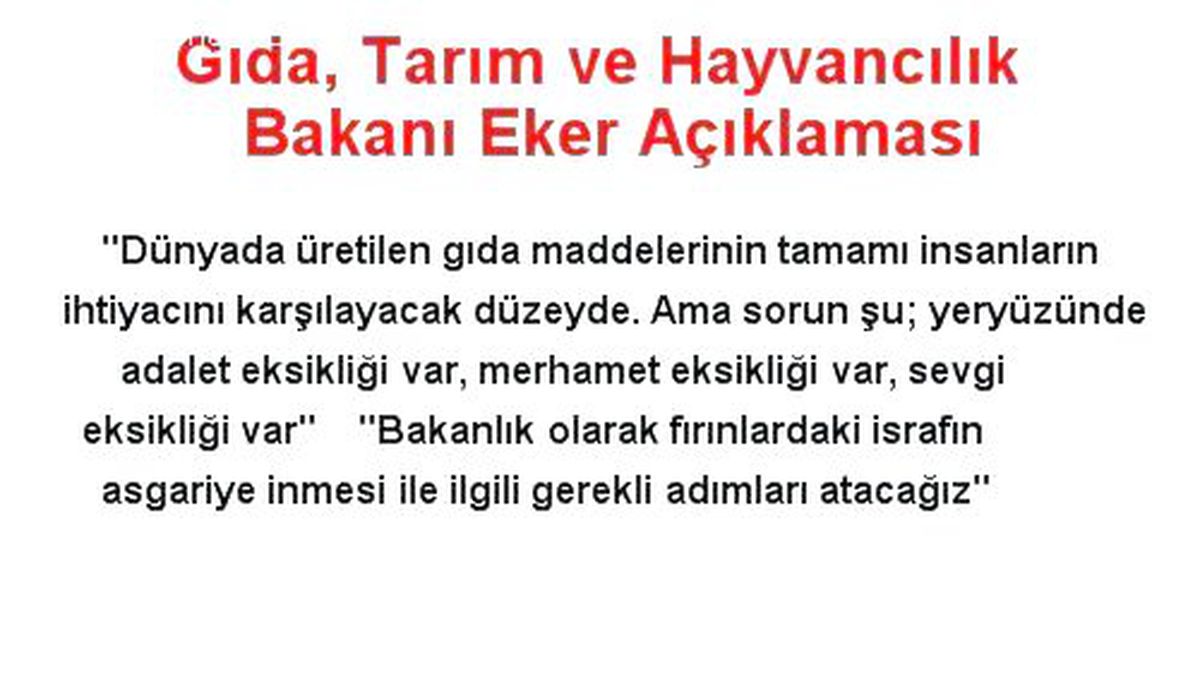 Gıda, Tarım ve Hayvancılık Bakanı Eker Açıklaması