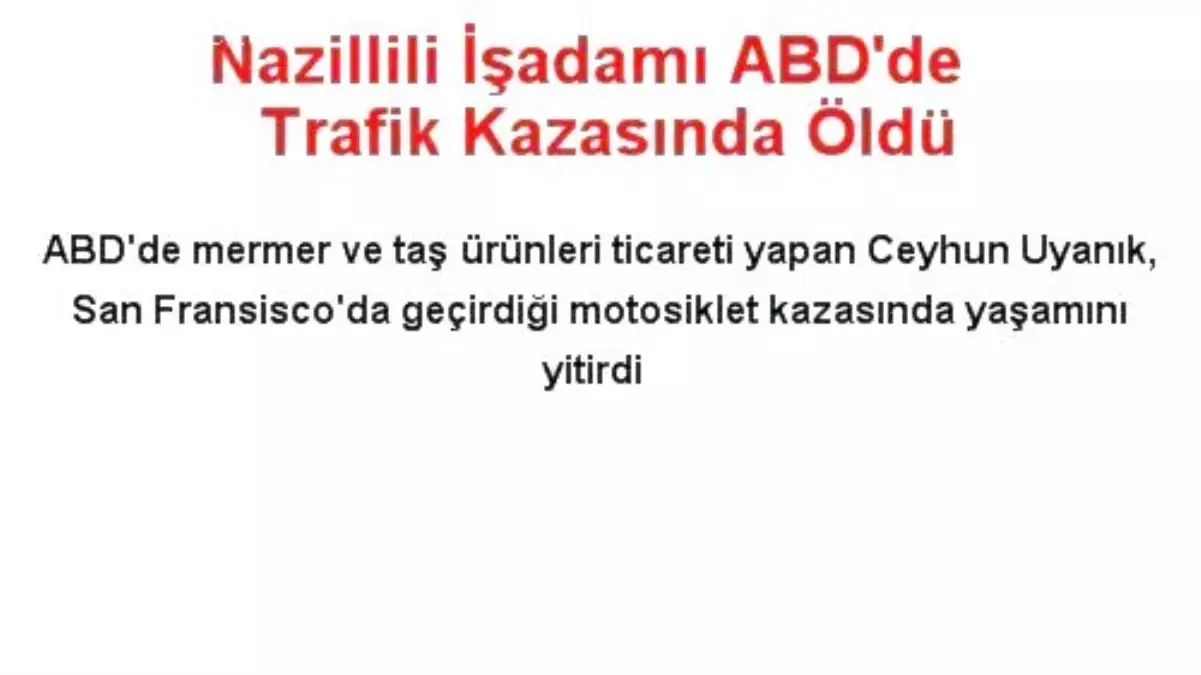 Nazillili İşadamı ABD'de Trafik Kazasında Öldü