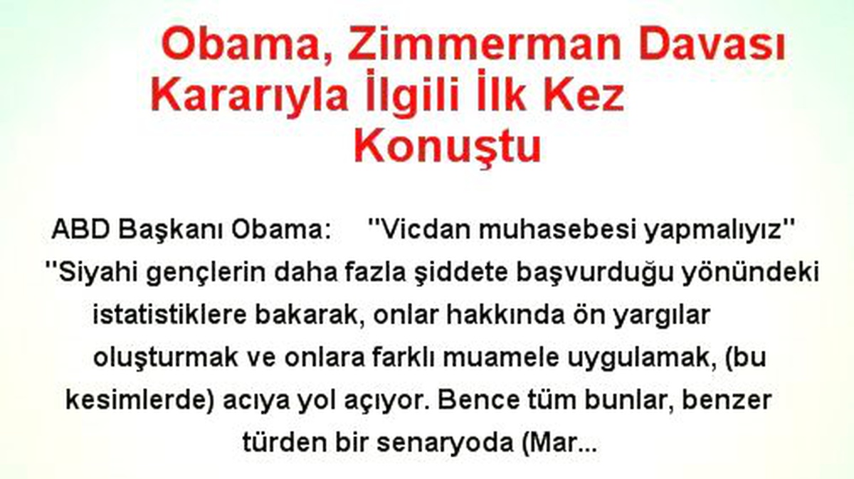 Obama, Zimmerman Davası Kararıyla İlgili İlk Kez Konuştu