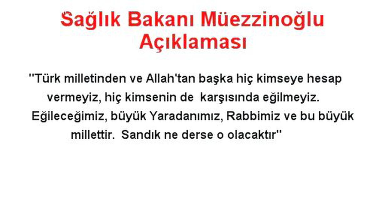 Sağlık Bakanı Müezzinoğlu Açıklaması