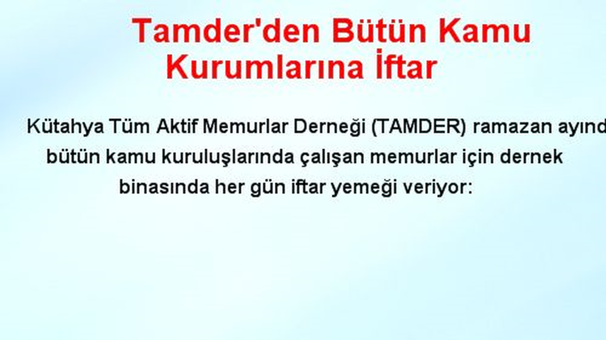 Tamder\'den Bütün Kamu Kurumlarına İftar