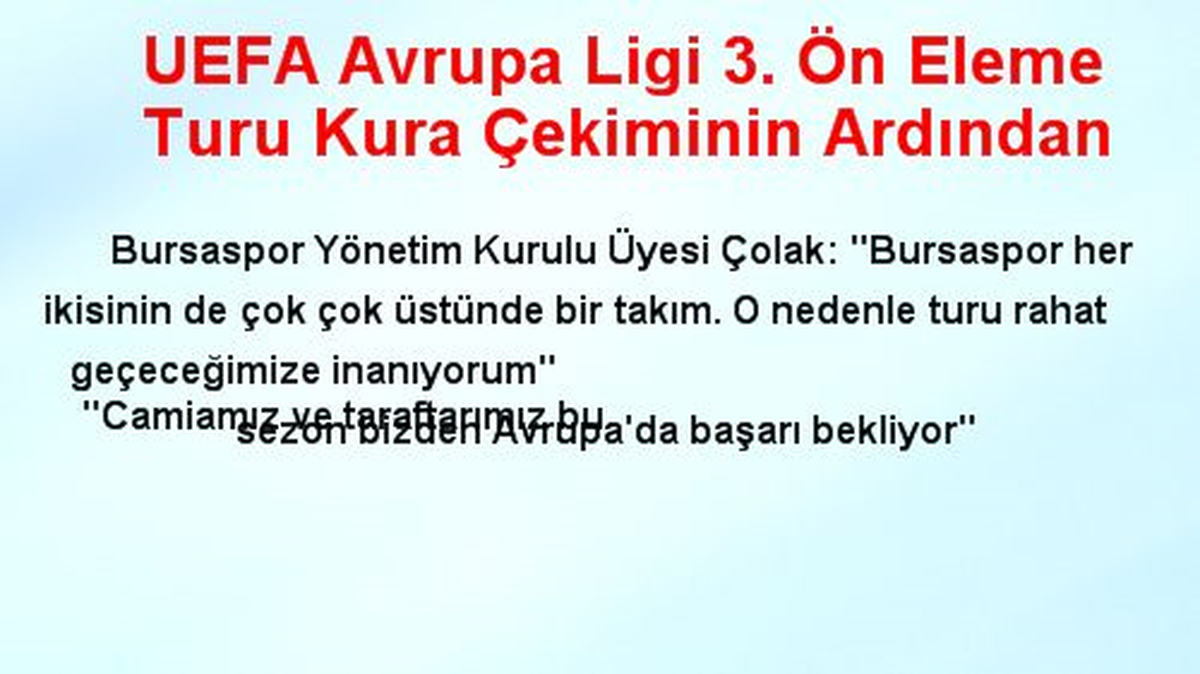 "Bursaspor Turu Rahat Geçecek"