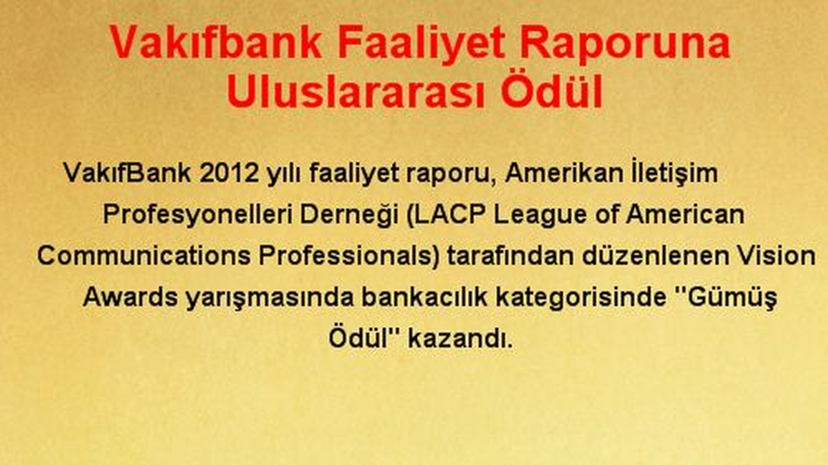 Vakıfbank Faaliyet Raporuna Uluslararası Ödül
